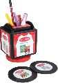 Revolving Square Pen Stand with Coaster Plates