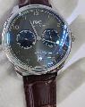 I W C Portuguese Power Reserve Silver Grey Dial Leather Strap Swiss Automatic Watch