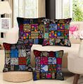 Silk Cotton Square Multicolor Patchwork Embroidery Abstract Indikraftshub handmade patchwork cushion cover