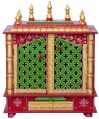 Red & Green Printed Wooden Temple with Door