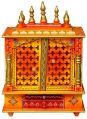 Yellow & Orange Printed Wooden Temple with Door