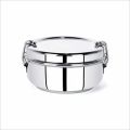Cross Pan Polished Round silver stainless steel lunch box