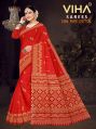 Unstitched Red viha printed pure cotton saree