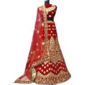 Saraswati Silk Cotton Net Chanderi Georgette Chiffon Red Half Sleeves Semi-Stitched bridal lehenga choli