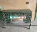 Green Rectangular carved wooden console table