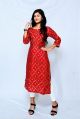 Krupa Fashion Red 3/4th Sleeve Stitched Handmade ladies printed silk kurti