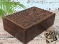 Polished Rectangular Dark Brown Carved wooden jewellery box