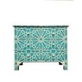 Bone Inlay Teal and White Chest of Drawer