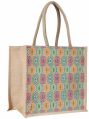 2023 Hot Selling GMS Enter. Multicolor Jute bag for Women and Men Lunch Bag with Zip and Handle (Flower Blue)