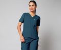 Knya Poly Viscose Half Sleeves Plain women forest green essential medical scrub suit