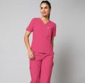 Knya Poly Viscose Half Sleeves Plain women hot pink essential medical scrub suit