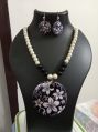 Mastani Jewellery glass beads necklace handpainted shell pendent set