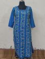 3/4 Sleeve Straight blue silk embroidered kurti