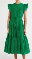 Green Plain poplin cotton long one piece dress