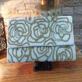 Leather Rectangular white beaded clutch purse