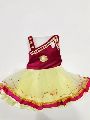 Girls Net Maroon And Yellow Frock