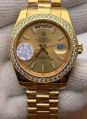 Rolex Day- Date Full Gold Diamond Bezel Stick Marker Golden Dial Swiss Automatic Watch