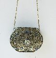 Round Golden ladies brass antique abalone handbag