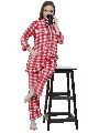 Checked Full Sleeve ladies checkered red woolen night suit