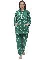 Ladies Green Woolen Polka Dot Hoodie Night Suit