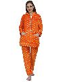 Ladies Orange Woolen Polka Dot Hoodie Night Suit