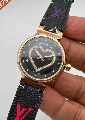 Louis Vuitton Rose Gold Black Dial Leather Watch