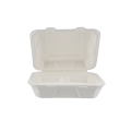 200 Pieces Biodegradable 3 Compartment 8 Inch Hinged Square Container- Natural Disposable