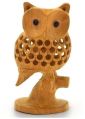 Brown Yellow Wooden Owl Statue