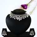 Polished Chaitanya Emporium intricate pink stone silver necklace set
