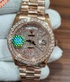 Rolex Day- Date Full Rose Gold Diamond Bezel Stick Marker Diamond Studded Dial Swiss Automatic Watch
