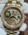 Rolex Day-Date Stick Marking Diamond Bezel Golden Dial Swiss Automatic Watch