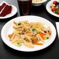 white disposable bagasse plate