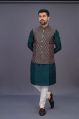 Stitched Multicolor Full Sleeves Semi Collar Plain mens ethnic churidar koti kurta set