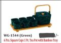 Square Black Plain Polished 8 pcs tea pot cup bamboo tray set