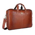 Brown Plain genuine unisex leather laptop bag