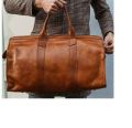 Dark Brown Plain Leather Luggage Bag