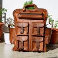 Dark Brown Plain mens waterproof travel business leather laptop bag