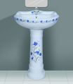 White & Blue Designer Series Star Gold Wash Basin Pedestal Set