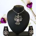 Intricate Flower Peacock Silver Necklace Set