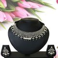 Polished Stone Chaitanya Emporium intricate leaf fusion silver necklace set