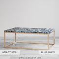 Semi Precious Stone Blue Agate Rectangular Round Polished Casa Arte blue agate center coffee table