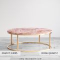 Semi Precious Stone Rose Quartz Rectangular Round Rose Pink New Polished Casa Arte rose quartz coffee center table