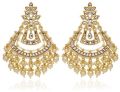 Golden & White Polished Tohfa gold finish kundan long earrings
