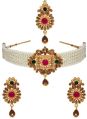 Polished Multicolor Tohfa cnb32607 traditional gold finish choker necklace set