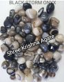 Round Plain Polished black banded onex pebbles