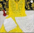 Georgette Regular Collar Yellow Full Sleeves Stitched Regular Fit Mirror Work chikankari suit