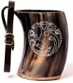 Drinking Horn Mug with Leather Strap