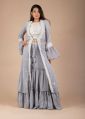 Georgette Blue Gray Plain Half Sleeve Long Sleeve wedding crop top gown