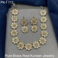 Pure Brass Real Kundan Flower Shaped Necklace Set