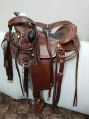 Brown Leather Wade Tree Western Hand Carve Roper Ranch Horse Tack Saddle
